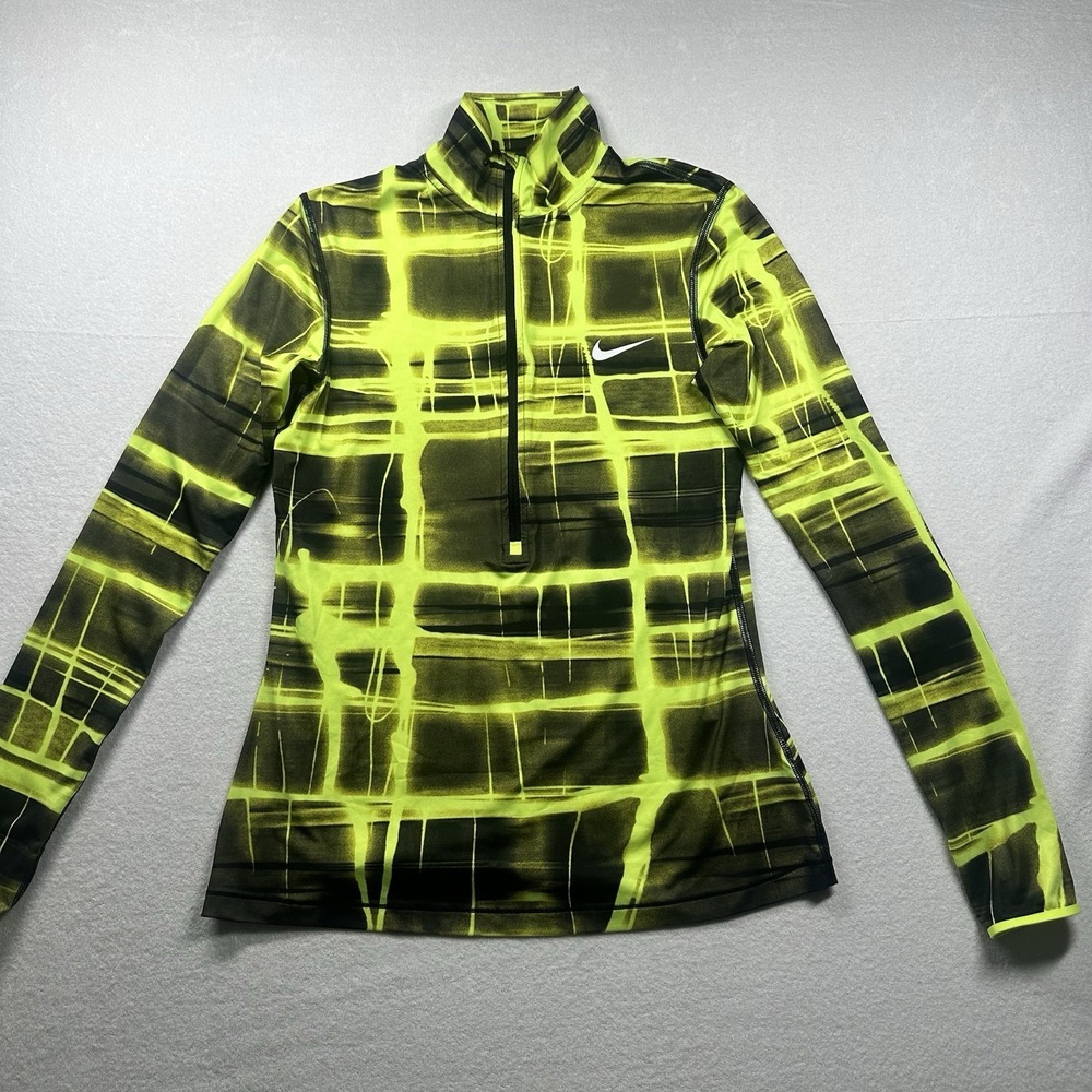 Nike Pro Women's 1/4 Zip Pullover Size Large Bright Green Black Graphic